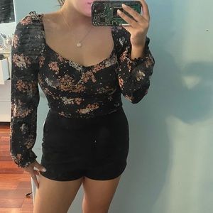 Cropped long sleeve eyelet blouse floral